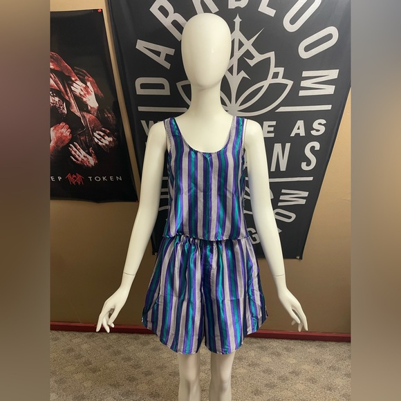 Vintage Victoria’s Secret Striped Pajama Top Shorts Size Petite Purple Rare - Picture 1 of 14